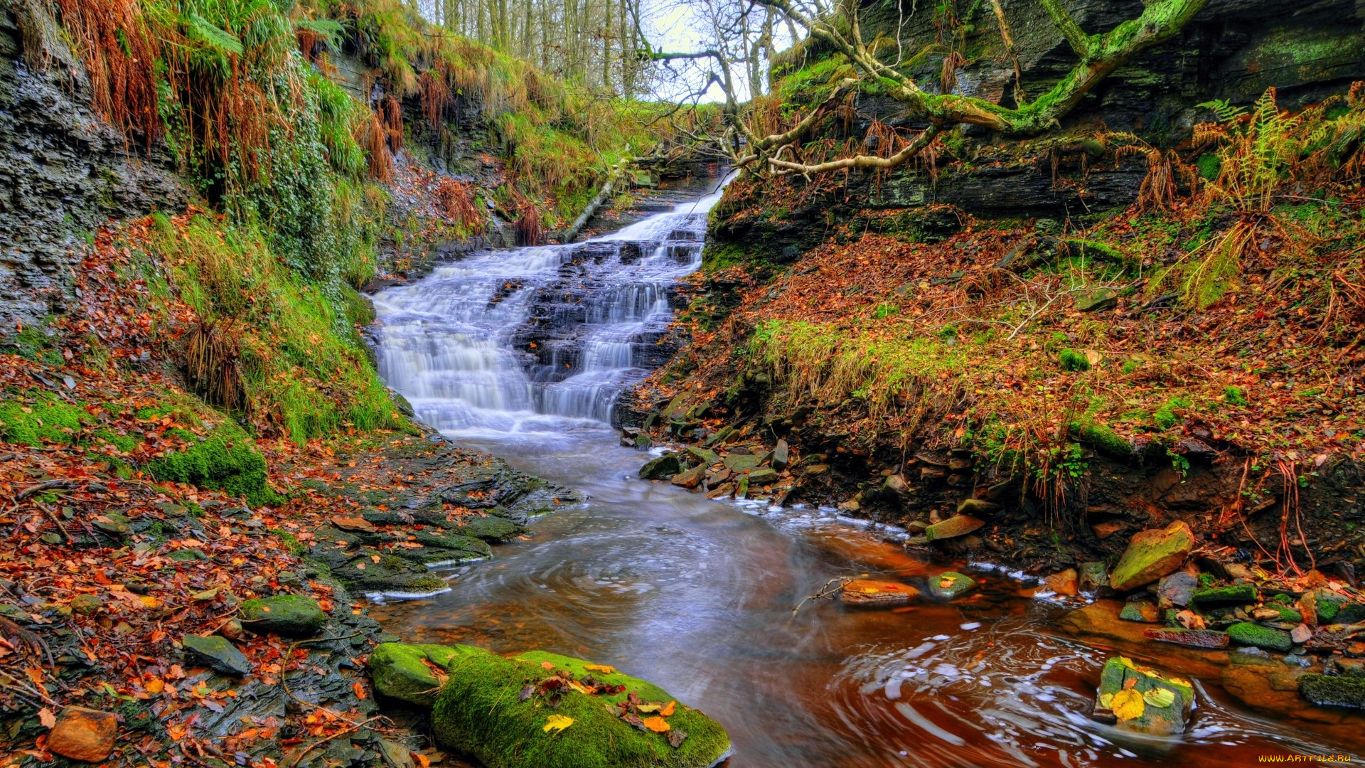 dean brook waterfall, rivington, england, , , dean, brook, waterfall
